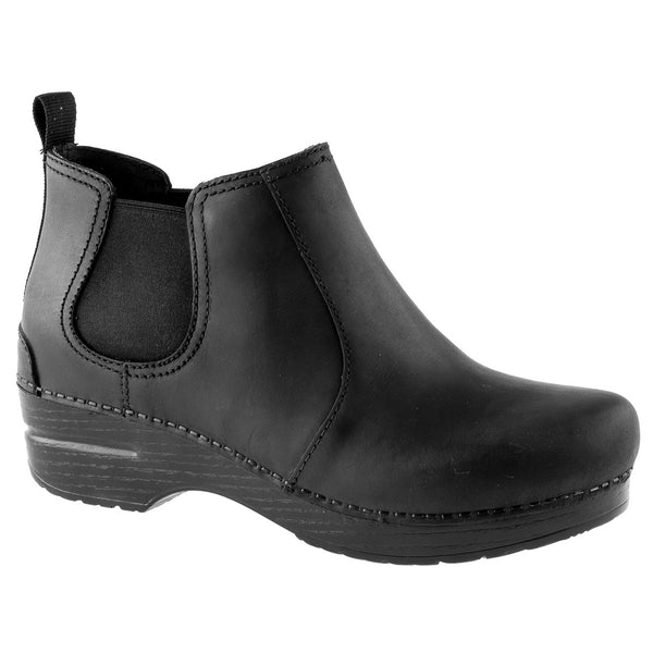 Dansko Frankie Black Oiled Jodpur Style Stapled Ladies Clog